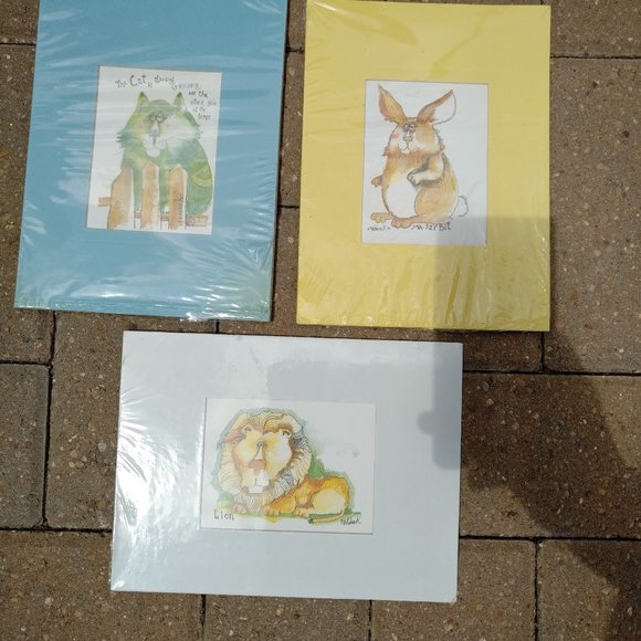 BRAND NEW SET OF 3 NEDOBECK PRINTS WITH CAT, LION, AND RABBIT AND CUSTOM MATS - Picture 3 of 14